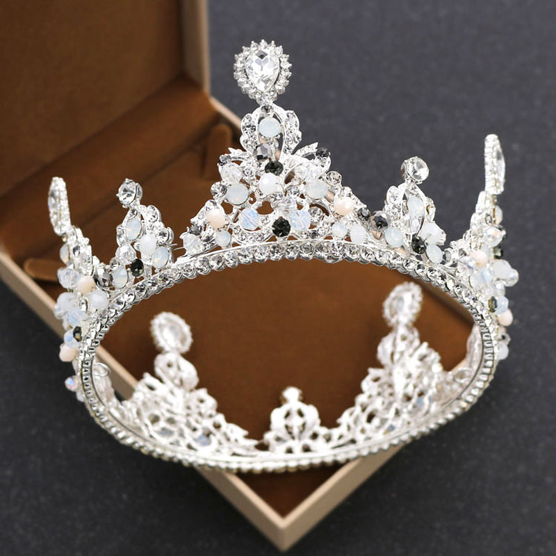 Korean Bride Rounded Crown Princess Pearl Diamond Wedding Ornaments Crown Headdress Wedding Accessories