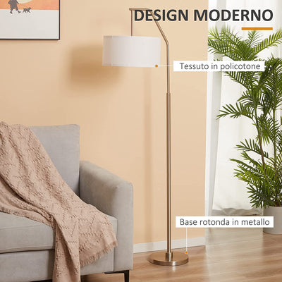 Lampada Da Terra Design Moderno per Casa Ufficio, Lampada a Piantana in Metallo Con Paralume in Tessuto Bianco