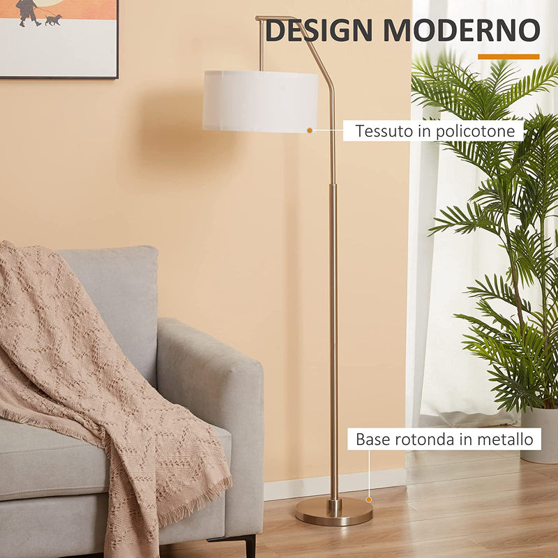 Lampada Da Terra Design Moderno per Casa Ufficio, Lampada a Piantana in Metallo Con Paralume in Tessuto Bianco