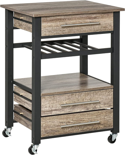 Carrello Da Cucina Portavivande Con 3 Cassetti E Mensola, Mobiletto Multiuso in Legno Truciolare, 60X50X84.5Cm, Quercia