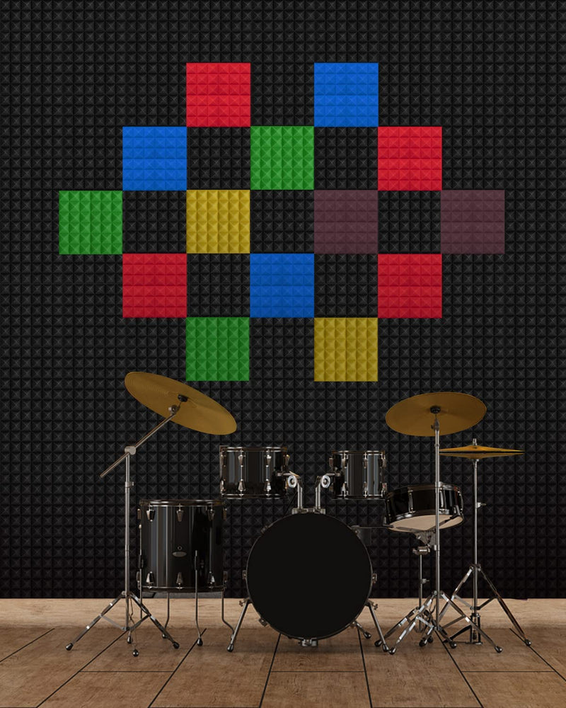 Pannelli Fonoassorbenti Piramidali 12 Pezzi Pannelli Insonorizzanti Con 60 Adesivi Biadesivo, Riducono Il Rumore Interno Pannello Acustico per Podcasting/Studi Di Registrazione/Uffici 30×30×5Cm