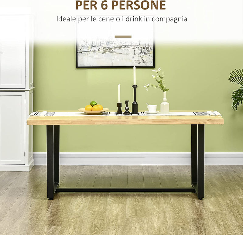 Tavolo Da Pranzo per 6 Persone in Legno Con Base in Acciaio E Piedini Regolabili, 180X90X76Cm