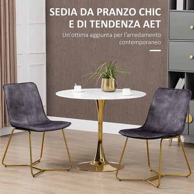 Set Di 2 Sedie Da Soggiorno E Salotto Senza Braccioli, Sedie Imbottite in Velluto Con Gambe Dorate, Grigio