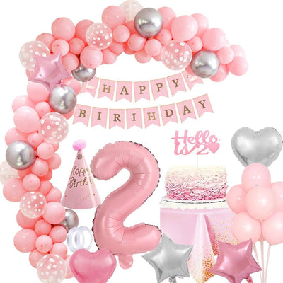 Decorazioni Compleanno 2 Anni Ragazza Rosa Palloncini Compleanno Bimbina, Addobbi Compleanno Ragazza 2 Anni, Happy Birthday Ghirlanda, 40"Palloncini Numeri 2 per Battesimo Bimbina Doccia Festa