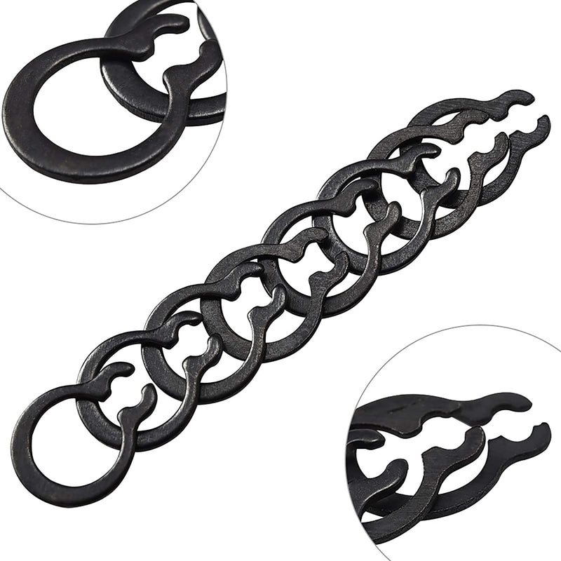 Anelli Elastici E-Clip, 175 Pezzi, 15 Taglie Da 4,5 a 23 Mm, Acciaio Al Carbonio Nero