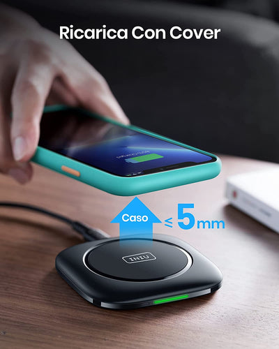 15W Caricatore Wireless Pad, Ricarica Rapida Wireless Con Funzione Temp°Guard per Iphone 14 13 12 Mini Pro Max plus Xr Xs X 8 Samsung Galaxy S22 S21 S20 Airpods Huawei Xiaomi Google Pixel ECC.