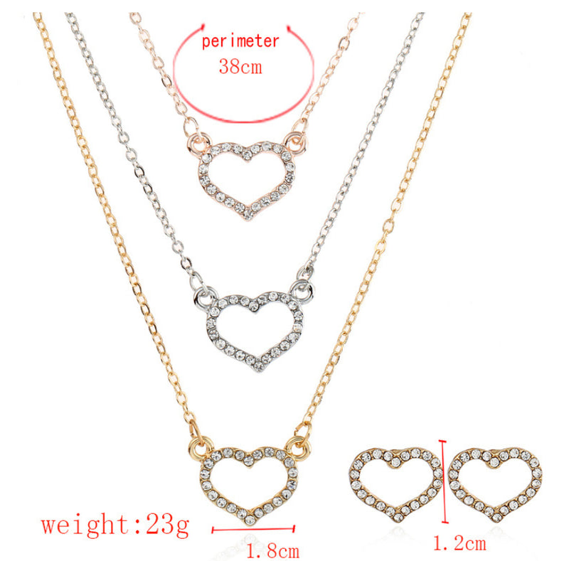 SZ0329 Europe Earrings Necklace Set Love Diamond Pendant Necklace Fashion Cross-Border