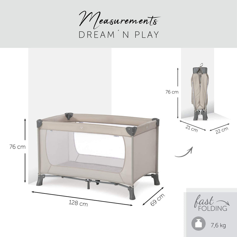 Lettino Da Viaggio Dream N Play - Culla Neonato Fino a 15Kg - Letto Pieghevole 60X120Cm - Box Bambini Leggero Con Borsa Inclusa - Beige