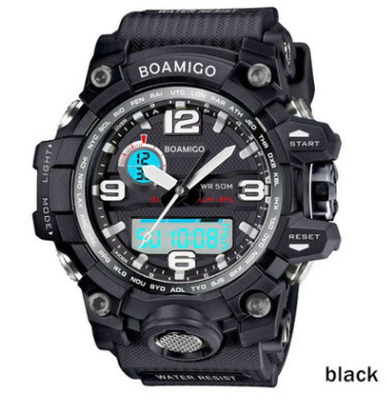 BOAMIGO Brand Men Sports Watches Dual Display Analog Digital LED Electronic Quartz Watches 50M Waterproof Swimming Watch F5100