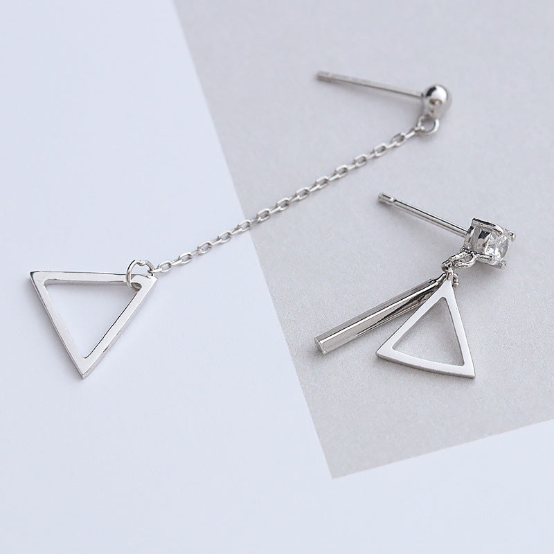 Taobao Explosion Models 925 Sterling Silver Earrings Diamond Triangle Hollow Asymmetric Long Ear Wire Earrings Jewelry Simple Woman