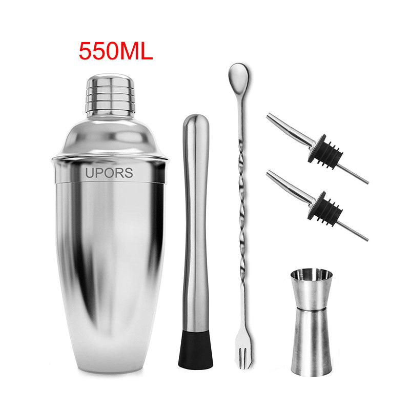 Stainless Steel Cocktail Shaker with Wooden Stand for Home Bar Party