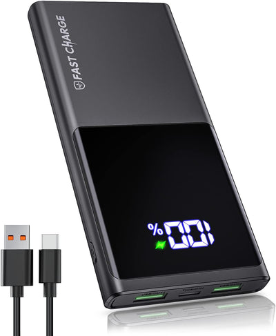 Power Bank 10500Mah, Ultra Sottile & Leggero Caricatore Portatile Con 3 Uscite E 2 Ingressi, 3A USB-C (In & Output) Powerbank Con Display LED Compatibile Iphone 14 13 Samsung Huawei Xiaomi