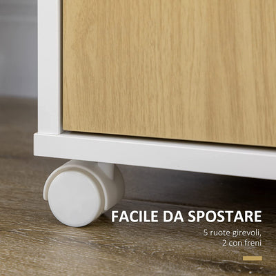 Carrello Da Cucina in Truciolato Con 4 Ripiani Aperti, Un Cassetto E Un Armadietto a 2 Ante, 80X39X85.5 Cm, Bianco E Rovere