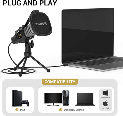 Microfono USB, Cardioide Condensatore Computer PC Mic Con Supporto per Treppiede, Filtro Pop, Supporto Shock per Gaming, Streaming, Podcasting, Youtube, Voice Over, Twitch, Discordia, TC30