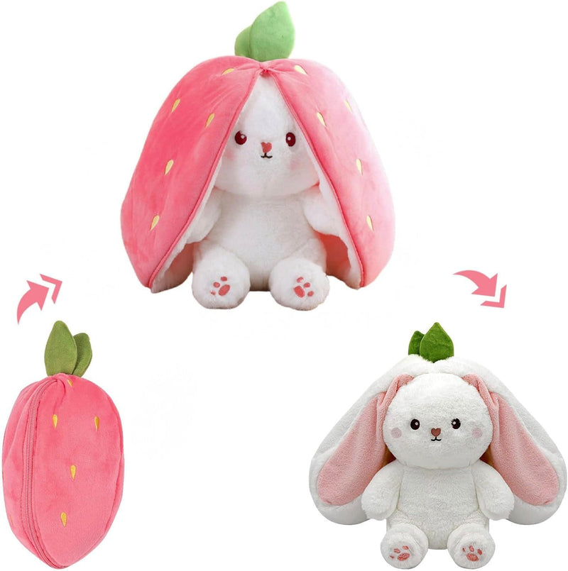 Animale Di Peluche Coniglio Nascosto, Morbido E Tenero Animale Di Peluche Coniglio E Carota, Cuscino per Di Carota Peluche, Cuddle Bunny Idea Regalo per Ragazzi E Ragazze (Fragola, 25 Cm)