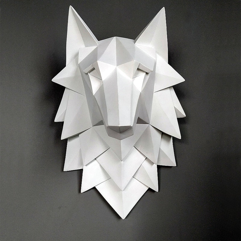 House Statue Decoration Accessories 3D Abstract Wolf Head Sculpture Wedding Christmas Wall Decoration Handmade Resin Art Crafts