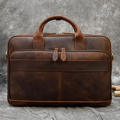 Vintage Men'S Briefcase Genuine Leather Business Commuter Bag Crazy Horse Leather