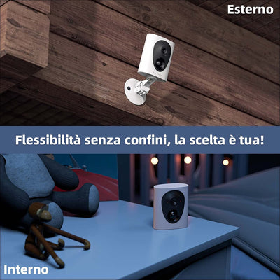 Telecamera Wi-Fi Esterno, 1080P Videocamera Sorveglianza Wifi Senza Fili, a Batteria Ricaricabile, AI Rilevamento Movimento PIR, Visione Notturna a Colori, 2 Vie Audio, Alexa, Sirena, Sd/Cloud