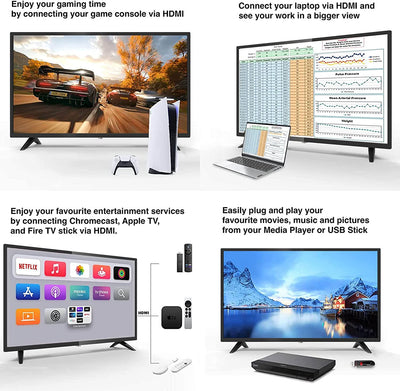 Irb32H3 Televisore 32 Pollici (TV 80 Cm), Dolby Audio, LED, HDMI, Lettore Multimediale Tramite USB, Uscita Audio Digitale, Triplo Sintonizzatore DVB-C / T2 / S2, CI+, Inclusa Modalità Hotel, 2023