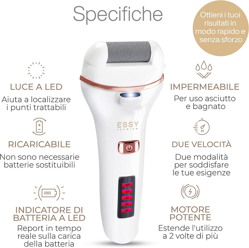 Pedicure Elettrico Professionale Piedi, Talloni Screpolati Lima Togli Calli Pelle Secca Dura Esfoliante Kit per Duroni Con 5 Rulli Ricambio Electric Foot File