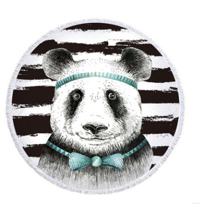 Round Beach Towel, Cute Animal, Panda, Beach Towel, Shawl Cushion, Microfiber