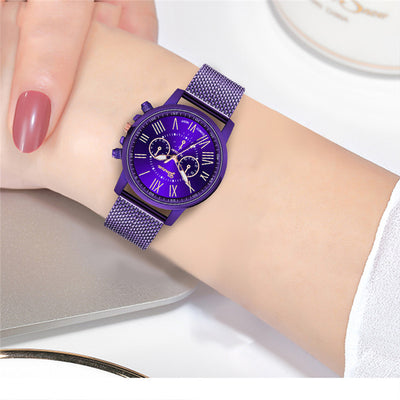 Dual-Faced Roman Numeral Mesh Band Quartz Unisex Watch