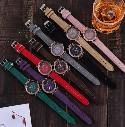 Matte Belt Color Foundation with Diamond Dial Quartz Watch