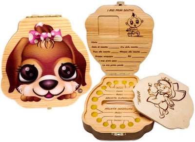 Scatola Porta Dentini Da Latte (Italiano) Bambina E Bambino - Scatolina Fatina Dei Denti - Cofanetto Di Legno Con Box Ricordi per Bambini - Scatole Regalo Battesimo- Scatoline Nascita Neonato