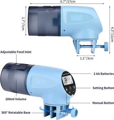 Acquario Pesci Mangiatoia Automatico: Grande Cibo Mangime Automatica Chiuso Distributore, Tartarughe Mangiare Alimentatore Dosatore Dispenser, Pesce Acquari Erogatore Mangiatoie per Acquario