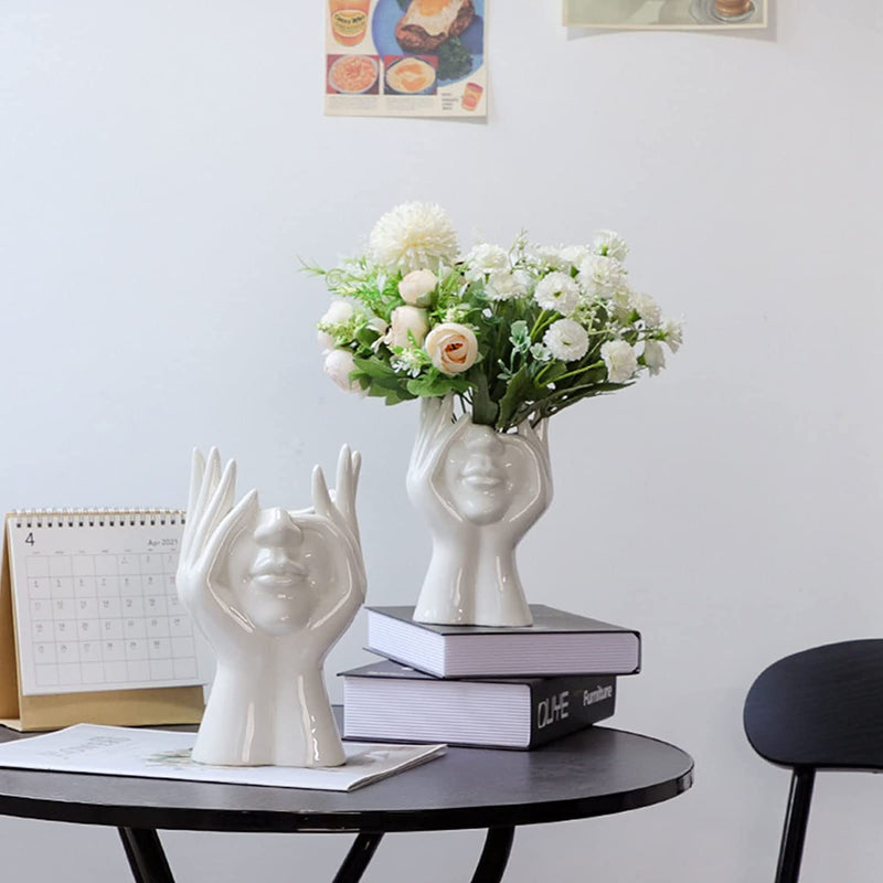 Vaso per Il Viso in Ceramica, Vaso Di Fiori Bianco per L&