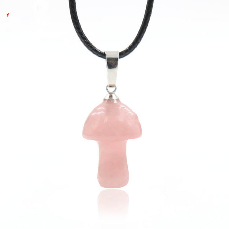 Natural Crystal Mini Small Mushroom Pendant Necklace