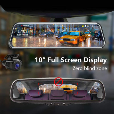 【Neue Version】 Specchio Retrovisore Auto 10 Pollici Touchscreen, Posteriore E Anteriore 1080P Mirror Dash Cam Specchietto Retrovisore Con Cavi Da 10M, Visione Notturna Grandangolare 170°