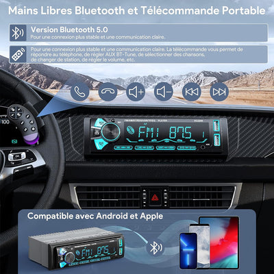 RDS Autoradio Bluetooth Con Estraibile Frontalino,  1 DIN Stereo Auto Bluetooth Con Telecomando, 4X65W Autoradio Con Lettore MP3 E Due Porte USB, Supporta Am/Fm/Aux/Sd/Ios/Android（Multicolore）