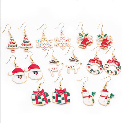 Christmas Cartoon Dripping Oil Color Earrings