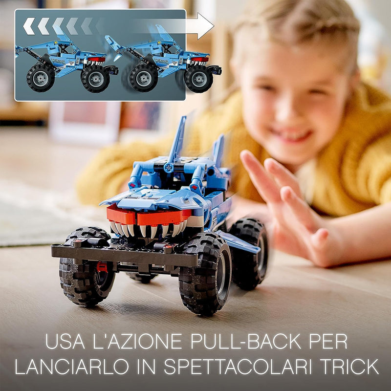 42134 Technic Monster Jam Megalodon 2 in 1, Da Monster Truck Camion Giocattolo a Macchina Low Racer Lusca, Idea Regalo per Bambini, Bambine, Ragazzi E Ragazze Da 7 Anni