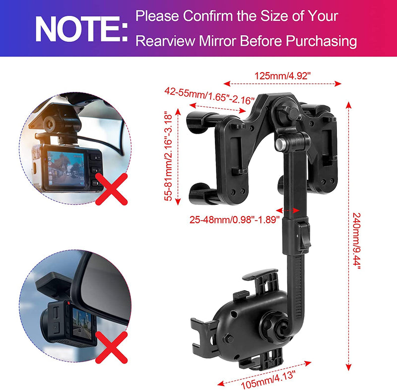 Porta Cellulare Auto per Specchietto Retrovisore, Supporto Telefono Auto 360° Girevole E Retrattile Multifunzionale Portacellulare Auto Supporto Cellulare Universale per Auto, Accessori Auto