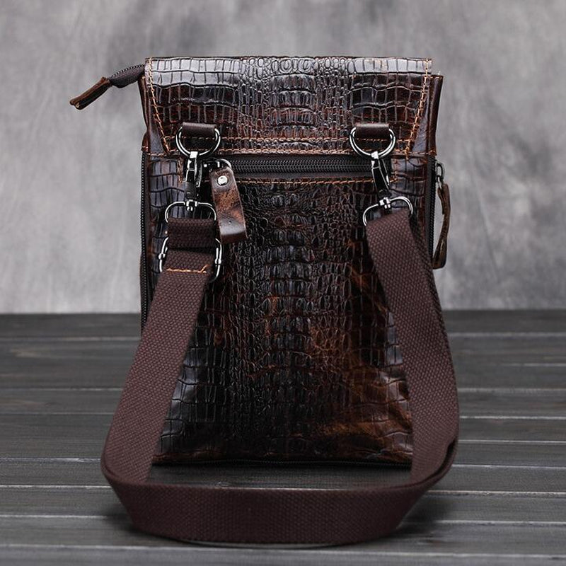 VINTAGE ALLIGATOR SKIN PATTERN GENUINE LEATHER MESSENGER BAG