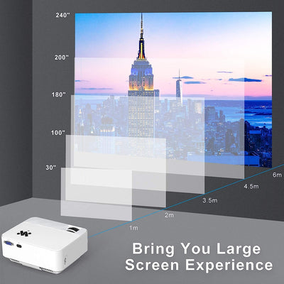 Mini Proiettore 1080P Full Hd,Video Proiettore Portatile 6500 Lumen Con Display Da 240”,Proiettore LCD per 90000 Ore,Compatibile Con HDMI/AV/USB/VGA