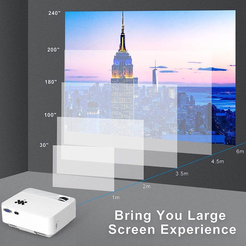 Mini Proiettore 1080P Full Hd,Video Proiettore Portatile 6500 Lumen Con Display Da 240”,Proiettore LCD per 90000 Ore,Compatibile Con HDMI/AV/USB/VGA