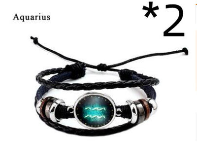 Twelve Constellation Glass Piece Couple Bracelet