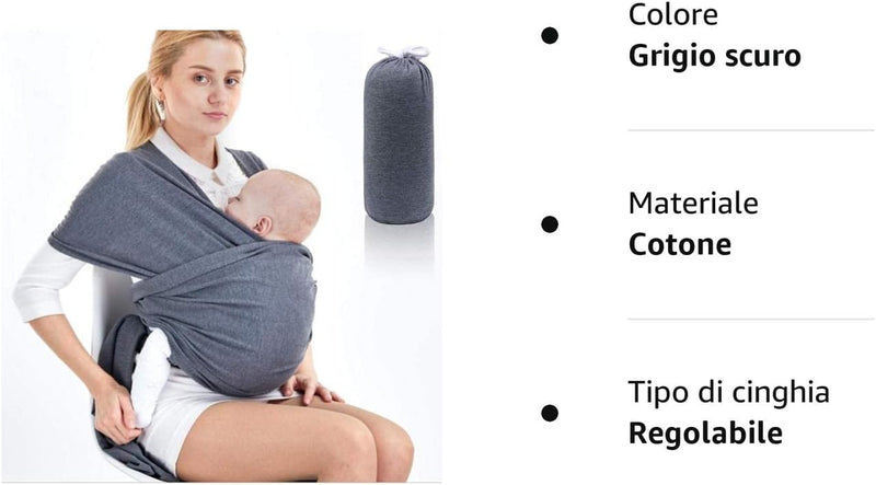 Fascia Porta Bambino, Fascia Porta Bebè Elastica per Bebè, Cotone Di Qualità Morbido Marsupio Fascia Neonato per Neonati E Bambini Fino a 15 Kg (Grigio Scuro)