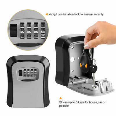 UK 4 Digit Combination Key Lock Box Wall Mounted Key Safe Security Box Outdoor