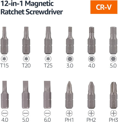 Set Di Cacciavite Magnetico a Cricchetto, 12 Pezzi in 1