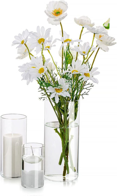 Cilindro Vaso per Fiori in Vetro Trasparente, 3 Pezzi/Set Modern Basic Vasi per La Decorazione Della Tavola Centrotavola Matrimoni Fiori Rose Pampa per Soggiorno Ornamenti, 10/15/20 Cm Alto