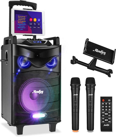 Cassa Karaoke Con 2 Microfoni Wireless,Karaoke Professionale Completo,Casse Bluetooth Potente Con Controllo Bassi/Alti,Altoparlante Portatile Con Luci Da Led,Supporto TWS/REC/AUX/MP3/USB/TF/FM