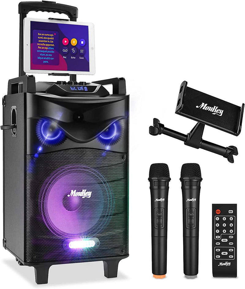 Cassa Karaoke Con 2 Microfoni Wireless,Karaoke Professionale Completo,Casse Bluetooth Potente Con Controllo Bassi/Alti,Altoparlante Portatile Con Luci Da Led,Supporto TWS/REC/AUX/MP3/USB/TF/FM