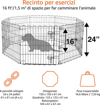 , Box per Esercizi per Cani E Animali Domestici, Pieghevole, in Metallo, Con Porta, 61 Cm