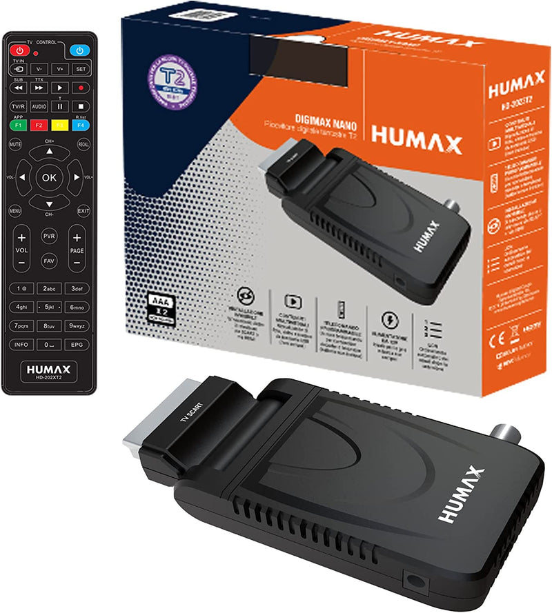 - Decoder Digitale Terrestre DVB-T2 HD-2023T2 Digimax Nano Con Telecomando 2 in 1 per Controllare Il TV