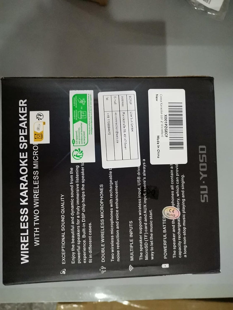 Cassa Karaoke Con 2 Microfoni Karaoke Professionale Completo Senza Fili Altoparlante Portatile Wireless per Feste Attività Campeggio Supporta AUX Scheda USB/TF