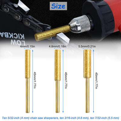 30 Pezzi Affila Catena Motosega, Affilacatene Affilatore per Motosega 4Mm 4.8Mm 5.5Mm, Affilatrice Lima per Motoseghe Diamantate, Punte per Molatura in Pietra per Affilatrici per Motoseghe